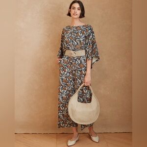 Garnet Hill blue and brown floral print‎ jumpsuit size small